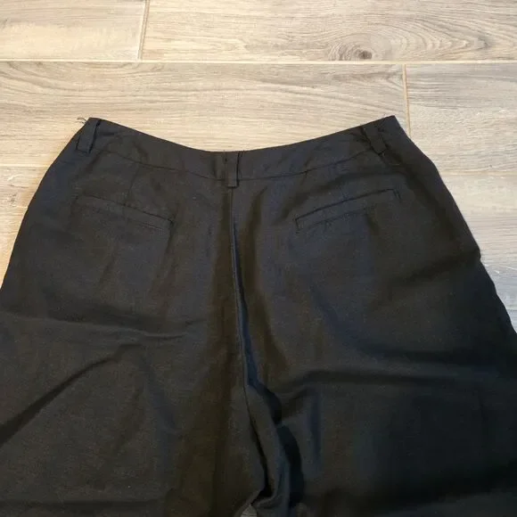 Larry Levine Linen Blend black Wide Leg Crop Pants Trousers Cuffed Hem Sz 16 - Picture 7 of 10